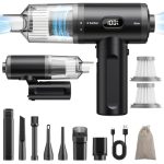 APPS2Car Handstofzuiger, 15000PA autostofzuiger, draadloos, opvouwbare mini-autostofzuiger met krachtige borstelloze motor en 2 HEPA-filters, draagbare stofzuiger voor huisdierenhaar, voertuigen