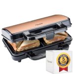 Beste tosti ijzer Bestron ASM90XLCO XL Sandwichmaker, tosti-ijzer voor 2 sandwiches met antiaanbaklaag, 900 watt, zwart/koper