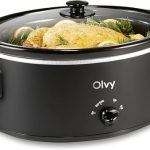 Olvy Slow Cooker 6L keramische binnenpan 3 standen Low High Warm Opvouwbare handgrepen Familie Meal Prep