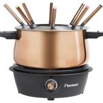 Bestron AFD850CO fondueset voor 8 personen, elektrische Fondue met traploze temperatuurregelaar, vaatwasmachinebestendig, met spatbescherming, koper