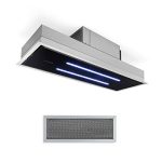 Klarstein Afzuigkap High Line Plafond - 77cm Breed - 410 M3/H - 75W - 3 Standen - Afstandsbediening - Zwart - 59 dB - voor Keuken Inbouw - Touch Koolstoffilter Vetfilter - RVS - glas LED Display -