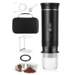 Aischens Draagbare Koffiemachine 3-in-1, met Temperatuurdisplay, Snel Verwarmen 80ml, 20 Bar Druk, Geschikt voor Cups & Gemalen Koffie, 7500mAh USB-C, Ideaal voor Reizen & Kantoor (Zwart,stand en tas)