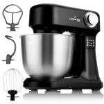 LEHMANN Keukenmachine - Keukenrobot met Accessoireset - Garde, Deeghaak, Menghaak en Spatbescherming - 5L Mengkom - 12 Snelheden - Oververhittingsbeveiliging - Antislip - Zwart